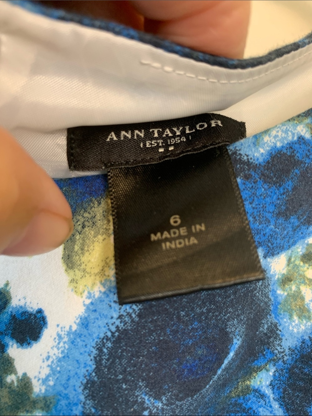 Ann Taylor Blue and White Floral Midi Shift Dress, Lined, Back Zipper - Picture 4 of 11